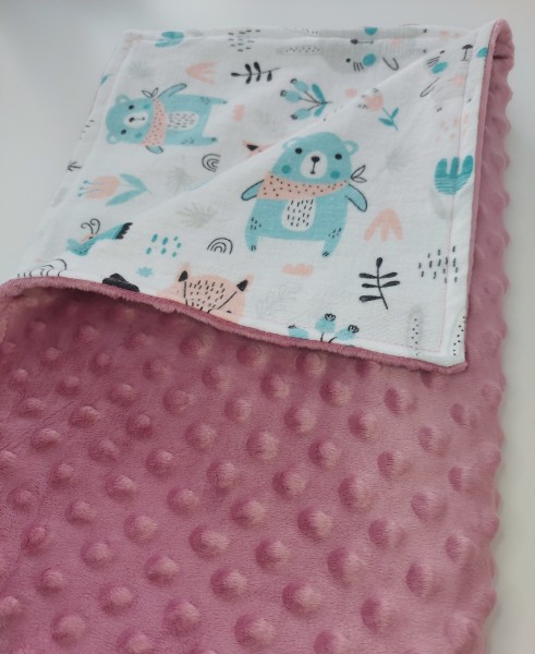 Minky rožinis pledas kūdikiams - žvėreliai